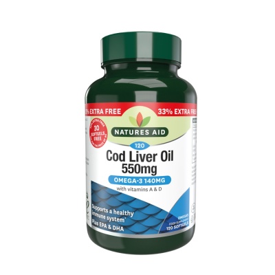 Natures Aid Cod Liver Oil 550mg 120 caps (90+30 Free)